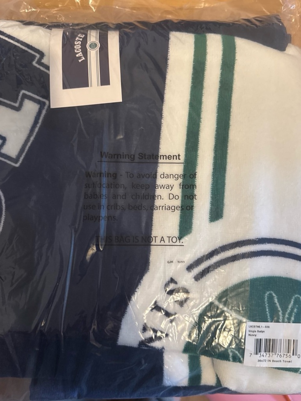 Lacoste Navy, White & Green Striped Crewneck Beach Towel